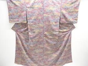 松楓牡丹模様手織り紬着物